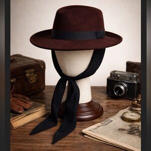 Vintage 1950s Dobbs Fur Felt Fedora Hat w/ Chin Strap Bollman USA Collectible